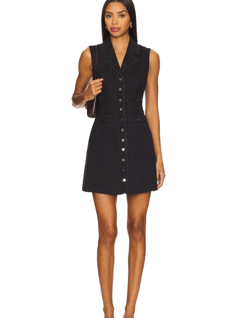 PAIGE Black Sleeveless Button-Down Mini Dress